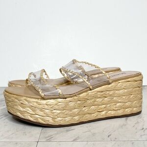 New! Schutz Royce Vinyl Braided Wedge Sandal 11B